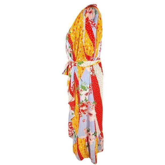Ny & Co multicolor patterned floral faux wrap midi flowy dress cottagecore M - Picture 4 of 8